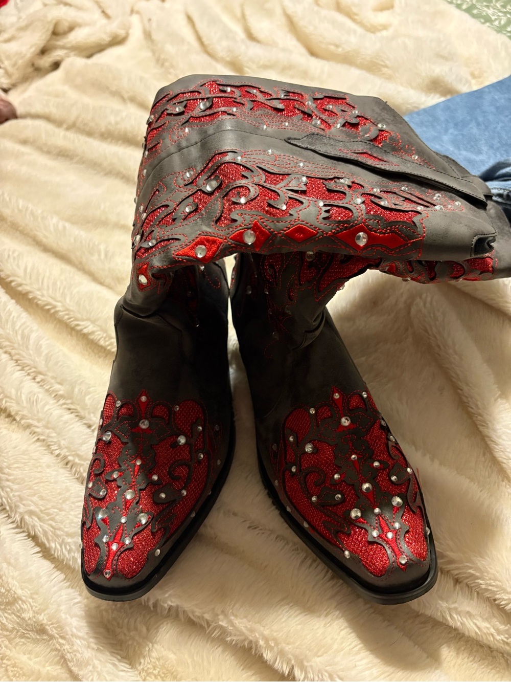 Western Embellished Red & Brown Cowboy Boots